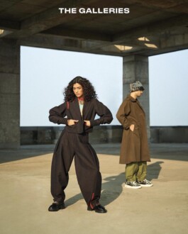 Medhavi Chettri poses in a dark oversized pantsuit for The Galleries campaign 