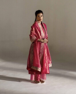 Medhavi Chettri in a fuchsia pink traditional outfit with embroidered dupatta and pants, for Mimamsaa 