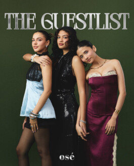 Indian model Anushree Vaze posing with two models for the Osé “The Guestlist” campaign, wearing eveningwear, represented by A Little Fly (ALF) India modeling agency. 