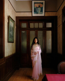Deepika Sagar in pastel pink embroidered saree for Bruhi Pant fashion campaign 