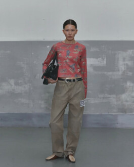 Ngawang Jinpa in oversized khaki pants and printed top for The Great Alfred Lookbook 