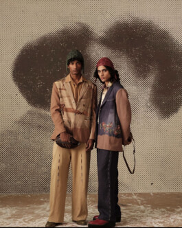 Two models stand side by side in embroidered outfits and knit headwear against a retro dotted backdrop, shot by ALF photographer Dhruvin for the Cord campaign 