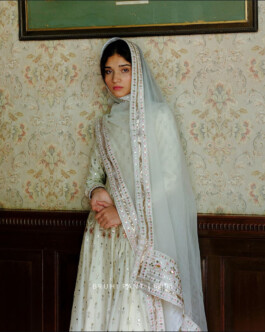 ALF model Deepika Sagar in ivory embellished kurta set with dupatta for Bruhi Pant campaign 