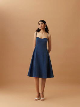 Yashvi Birla posing in a blue dress for Ose Studios lookbook campaign, shot by ALF Modeling Agency India 