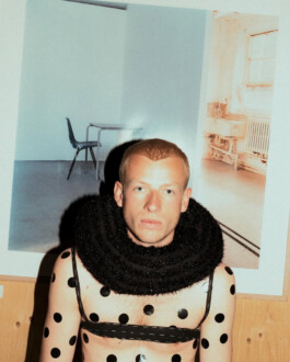 Conceptual portrait of a male model wearing polka dot styling and textured collar, photographed by ALF’s Tuhin Chandra 