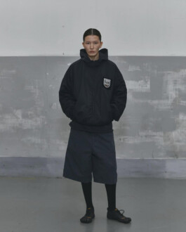 Ngawang Jinpa in Alfred SS25 lookbook wearing black oversized jacket and shorts with Platinum Models Seoul, represented by A Little Fly modeling agency India 
